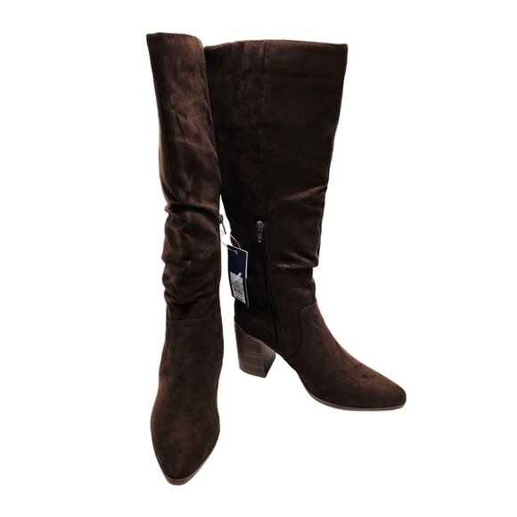 Womens Mid-Calf Brown Suede Block Heel Boots Size 9 With Side Zipper target - Picture 4 of 10